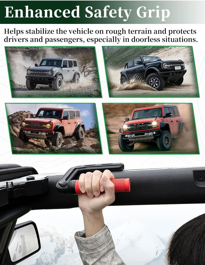 JROAD Bronco Aluminum Grab Handles Roll Bar Non-Slip Grip HandlesCompatible with Ford Bronco 2021-2025 Front or Rear Seat 4 Door Soft/Hard Top,Bronco Raptor Interior Accessories （2PCS/red） - Image 5